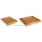 Tava Tacamuri Extensibila Bambus HI, 31-48cm, 5-7 Compartimente, Maro, Organizator Ustensile Bucatarie