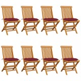 vidaXL Scaune de grădină cu perne roșu vin, 8 buc., lemn masiv de tec 3072941