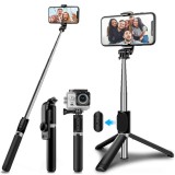 Selfie Stick Stabil cu Trepied si Telecomanda, 103cm - Techsuit (Q02) - Black