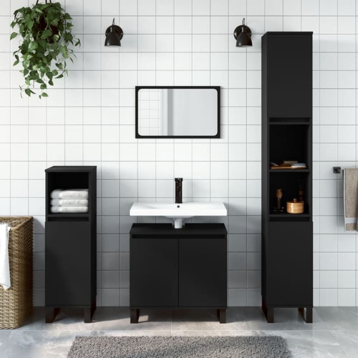 Gossi dulap de baie, negru, 58x33x60 cm, lemn prelucrat