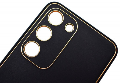 Husa eleganta din piele ecologica pentru Samsung Galaxy S23 cu accente aurii, Negru foto