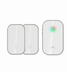 Sonerie fara fir si fara baterie 2 transmitatoare - comutator cinetic (2 butoane) si 1 receptor alb ( 1 sonerie) la priza , IP44