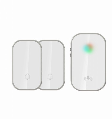 Sonerie fara fir si fara baterie 2 transmitatoare - comutator cinetic (2 butoane) si 1 receptor alb ( 1 sonerie) la priza , IP44 foto