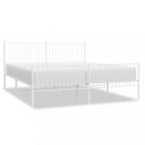 Cumpara ieftin Cadru de pat metalic cu tablie, alb, 200x200 cm