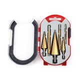 Set 6 burghie in cutie de depozitare, 3 marimi in trepte si 3 cu rasucire, pt prelucrarea metalelor, lemnului etc