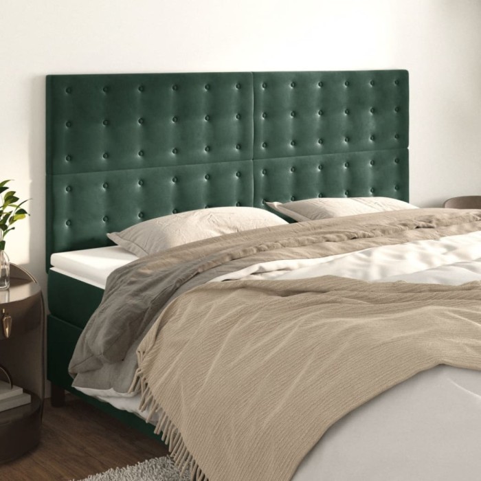 vidaXL Tăblii de pat, 4 buc, verde &icirc;nchis, 100x5x78/88 cm, catifea 3116835