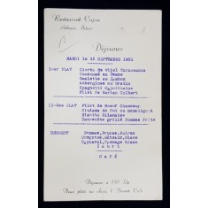 RESTAURANT CAPSA - ATHENEE PALACE , MENIU , DEJUN , MARTI , 15 SEPTEMBRIE , 1931