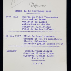 RESTAURANT CAPSA - ATHENEE PALACE , MENIU , DEJUN , MARTI , 15 SEPTEMBRIE , 1931