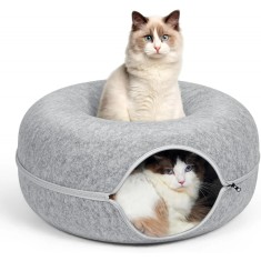 Pat Tunel pentru Pisici,50 cm, in Forma de Gogoasa,, Confortabil, Sigur, Pliabil, Gri deschis