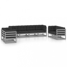 Set mobilier de gradina cu perne, 8 piese, lemn masiv de pin