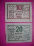 HOPCT BANCNOTA NOTGELD NR 15 - RIED SET 2 BUC 10 SI 20 HELLER 1920 -AUSTRIA