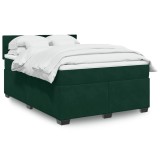vidaXL Pat box spring cu saltea, verde &icirc;nchis, 140x200 cm, catifea 3286339