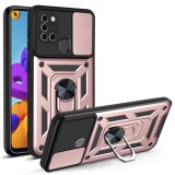 Husa pentru samsung galaxy a21s, camshield protectie camera, inel magnetic, slide si snap, rose gold