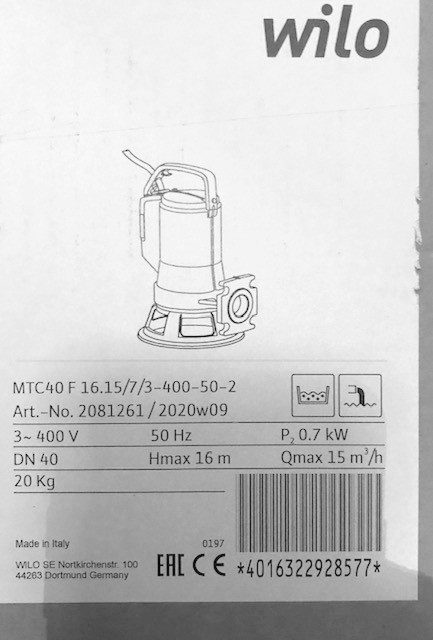 Pompa Wilo MTC40F 16.15/7/3-400-50, automatizare W-CTRL-MS-L-1x4kW-DOL, garantie
