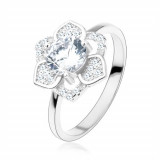 Inel, argint 925, floare strălucitoare, zirconiu transparent, braţe netede - Marime inel: 52