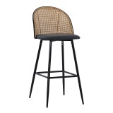 Cumpara ieftin Scaun de bar Kace plastic ratan culoare lemn natural - piele ecologica gri inchis - metal negru 43x55x102cm