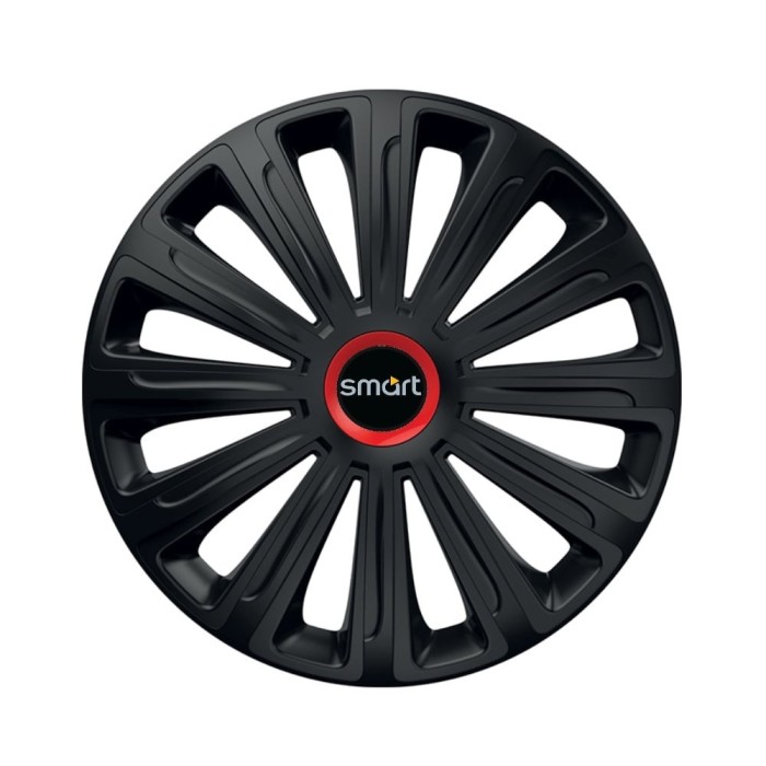 Set 4 capace roti Negre Cu Inel Rosu Trend R16 pentru gama auto Smart