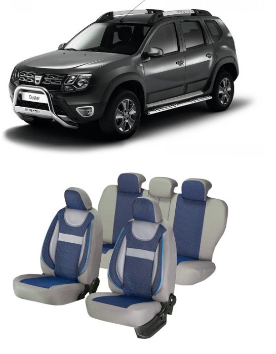 Set huse scaune compatibile Dacia Duster 2010-2017 Piele + Textil (Compatibile cu sistem AIRBAG)