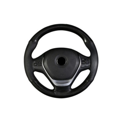 Husa volan cu ac si ata imitatie piele si carbon , marime M, culoare Negru Cod: WK-1012 Automotive TrustedCars foto