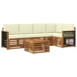 vidaXL Set canapea sectională cu pernă 5 pcs Natural și Crem 3384381
