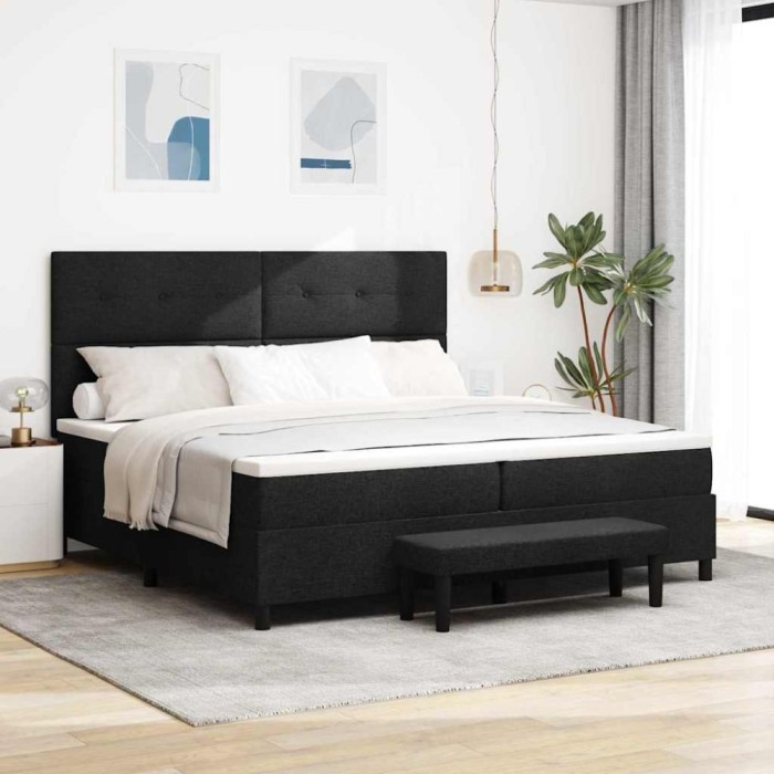 vidaXL Pat cu arcuri cu saltea Negru 200 x 200 cm țesătură