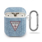 Husa Protectie Casti Guess Denim Triangle pentru Apple AirPods Gen 1 / Apple AirPods Gen 2, Bleu GUACA2TPUJULLB