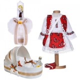 Set rochita populara fetita, trusou botez landou si lumanare, decor