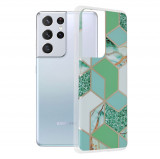 Cumpara ieftin Husa pentru Samsung Galaxy S21 Ultra 5G, Techsuit Marble Series, Green Hex