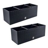 Set 2 jardiniere decorative, sistem irigare, imitatie ratan, antracit, 30 L, 60x25x24 cm, Rato Case GartenVIP DiyLine, Prosperplast
