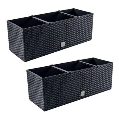 Set 2 jardiniere decorative, sistem irigare, imitatie ratan, antracit, 30 L, 60x25x24 cm, Rato Case foto
