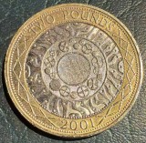 Cumpara ieftin REGINA ELIZABETH II MONEDA TWO POUNDS 2001 (STANDING ON THE SHOULDERS OF GIANTS)/ BIMETAL CU-NI si BRONZ/ 12 g./ 28,4 mm./SE VINDE MONEDA DIN IMAGINI!