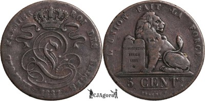 1837, 5 centimes - L&amp;eacute;opold I - Belgia foto