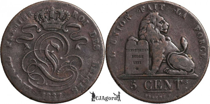 1837, 5 centimes - L&eacute;opold I - Belgia