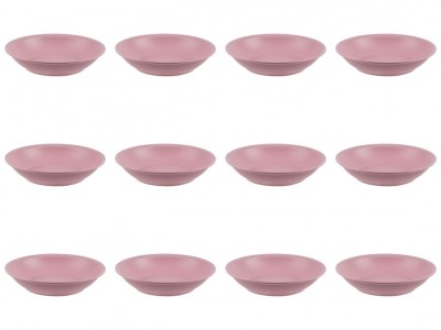 Set farfurii 12 piese, farfurii adanci, din plastic, culoare Powder Pink, diametru 18 cm foto