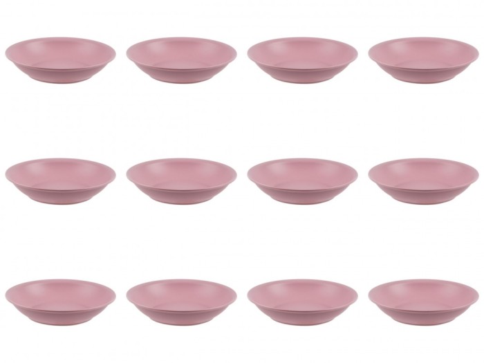 Set farfurii 12 piese, farfurii adanci, din plastic, culoare Powder Pink, diametru 18 cm