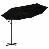 Umbrelă suspendată cu LED-uri și st&acirc;lp de oțel, negru, 300 cm, vidaXL