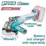 TOTAL - POLIZOR UNGHIULAR -125MM - 20V - MOTOR FARA PERII (NU INCLUDE ACUMULATOR)