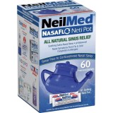 Neti pot nazal pentru irigare gravitațională, NeilMed, NasaFlo, Cu plicuri saline