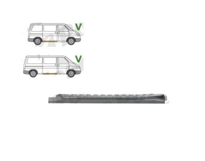 Prag fata VW TRANSPORTER (T4)/CARAVELLE/MULTIVAN, 07.1990-03.2003, partea stanga, large; cu door guide; metal galvanizat; interior, foto