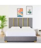 Pat Tapițat Catifea Gri Petrol Cod LB-214 160x200 cm, Somiera +&nbsp;Saltea&nbsp;160x200