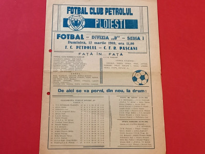 Program meci fotbal PETROLUL PLOIESTI - CFR PASCANI (12.03.1989) foto