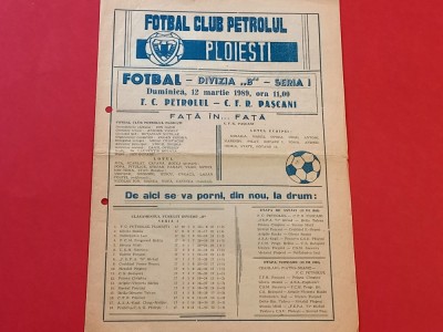 Program meci fotbal PETROLUL PLOIESTI - CFR PASCANI (12.03.1989) foto