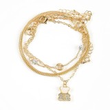 Set 3 bratari aurii cu ursulet si pietre acrilice