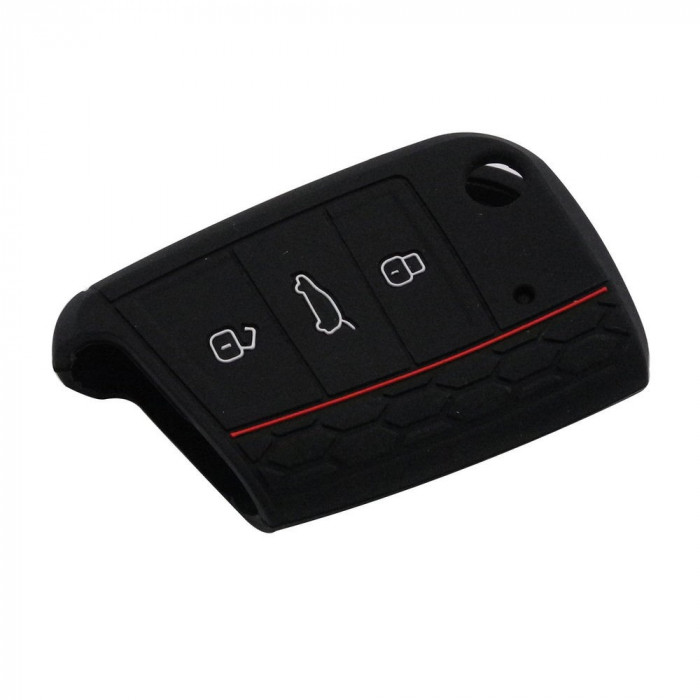 Husa Silicon Cheie Briceag VW Volkswagen Golf 7 VII 3 Butoane Negru-Rosu AutoProtect KeyCars