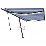 VidaXL Copertină retractabilă manual cu LED, albastru&amp;alb, 500x300 cm