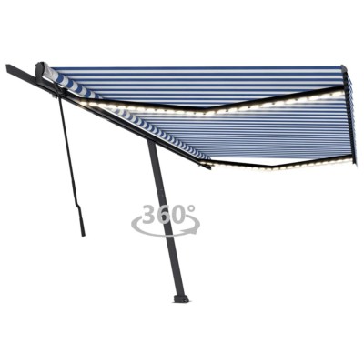 Copertină retractabilă manual cu LED, albastru&amp;amp;alb, 500x300 cm foto
