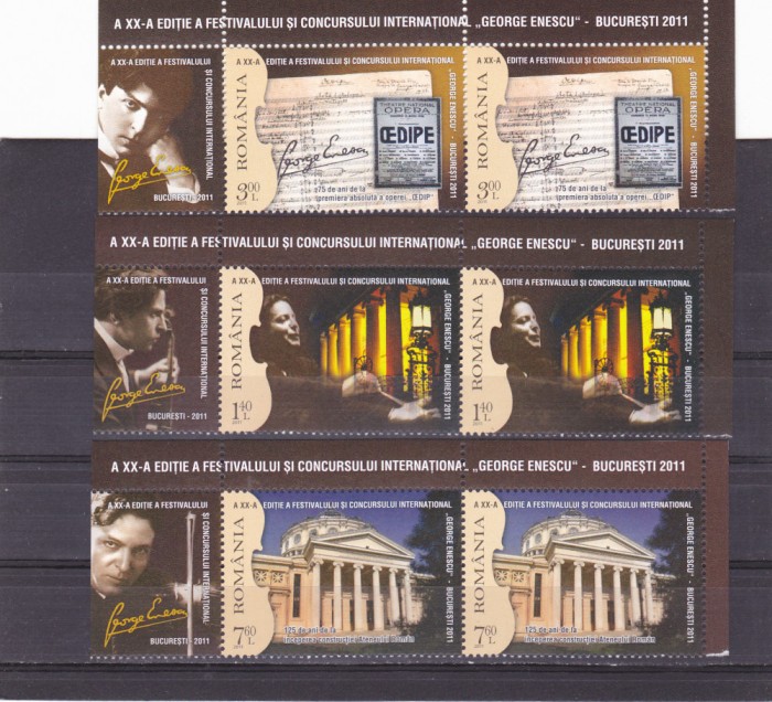 FESTIVALUL GEORGE ENESCU,SERIE IN PERECHE CU VINIETA,Lp.1914, 2011,MNH **.