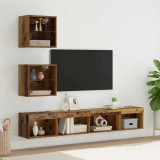 Unități TV de perete cu LED 5 pcs Lemn vechi 100 x 30 x 30 cm 3403577