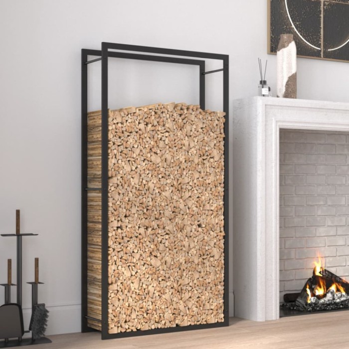 vidaXL Suport pentru lemne de foc, negru mat, 80x28x154 cm, oțel