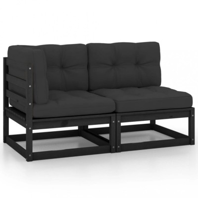 Gossi set mobilier gradina cu perne, 2 piese, negru, lemn masiv pin foto